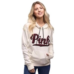 PINK Victoria's Secret Cream Hoodie with Burgundy Logo